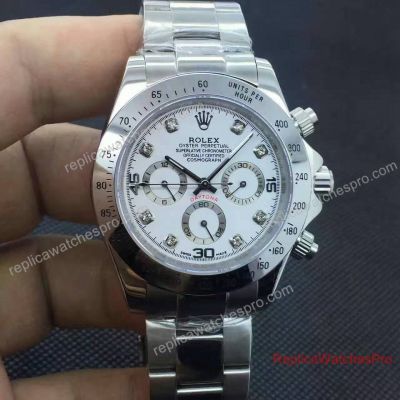 Fake Rolex Cosmograph Daytona Stainless Steel White Diamond Dial Watch